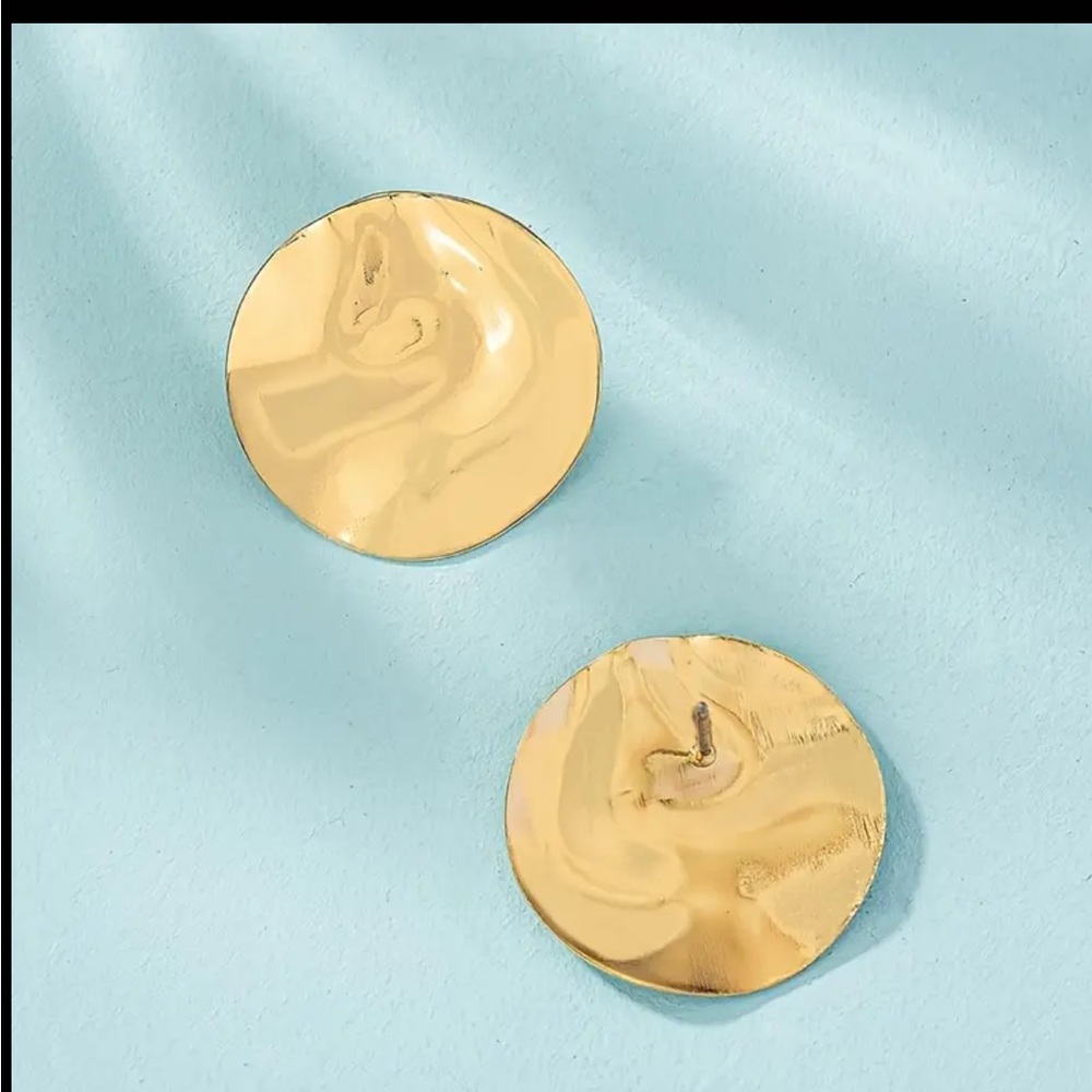 NWT Round Disc Gold Earrings Textured Round Drop Earrings - Picture 5 of 6
